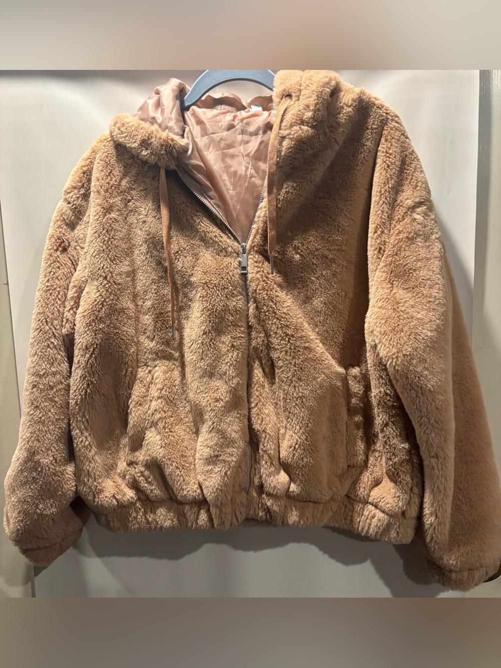 Time and Tru Women's Faux Fur Hoodie Jacket Light Brown 8-10 Teens